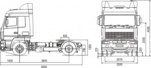 Схема автомобиля МАЗ-5440 (габаритные размеры)
