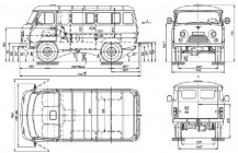 Чертеж и габаритные размеры фургона УАЗ-3741